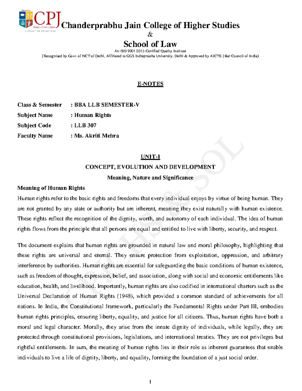 E-Notes on Human Rights: Concepts, Evolution, and Significance (LLB 307 ...