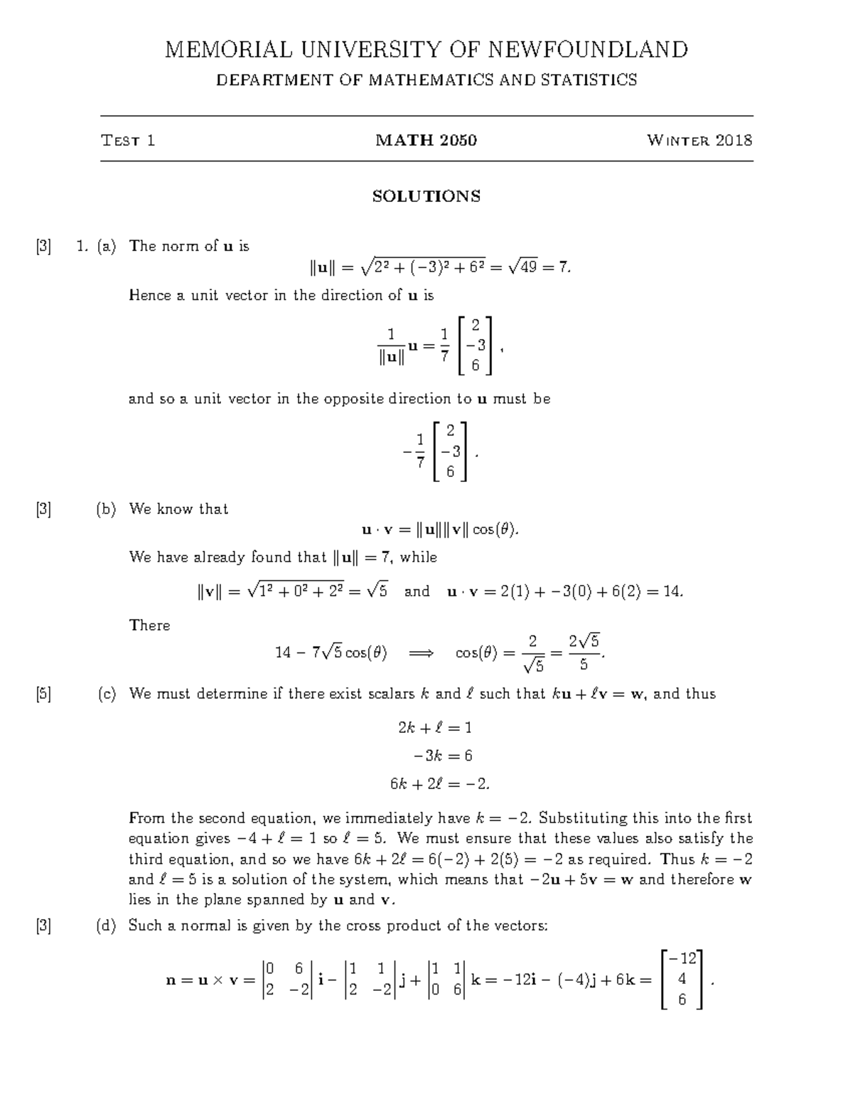 Exam 2014, questions and answers - MEMORIAL UNIVERSITY OF NEWFOUNDLAND ...