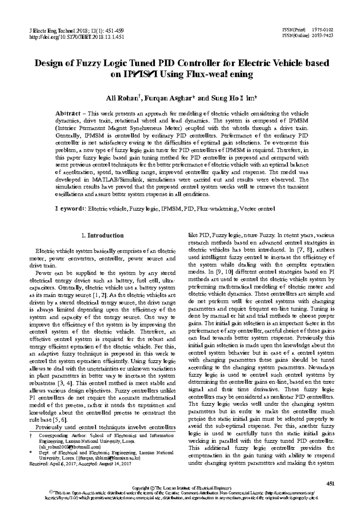 Design of Fuzzy Logic Tuned PID Controller for Electric Vehicle based ...