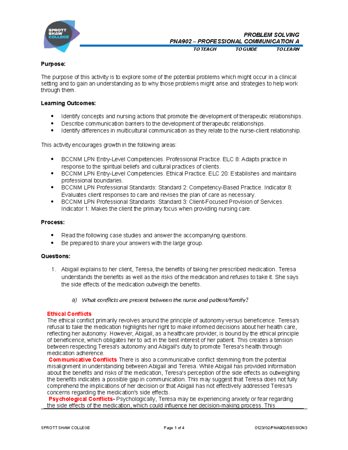 PNA902 Learning Activity: Problem Solving in Professional Communication ...