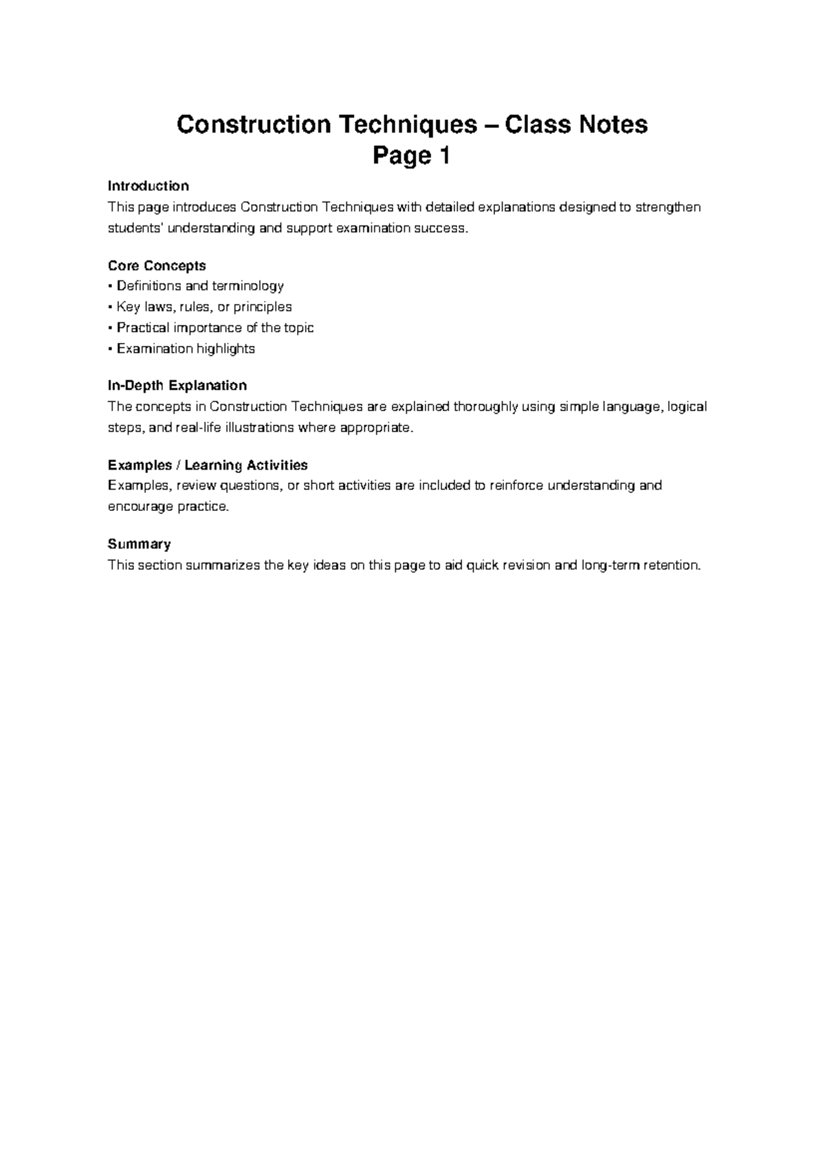 06 Construction Techniques Class Notes: Key Concepts & Exam Tips - Studocu
