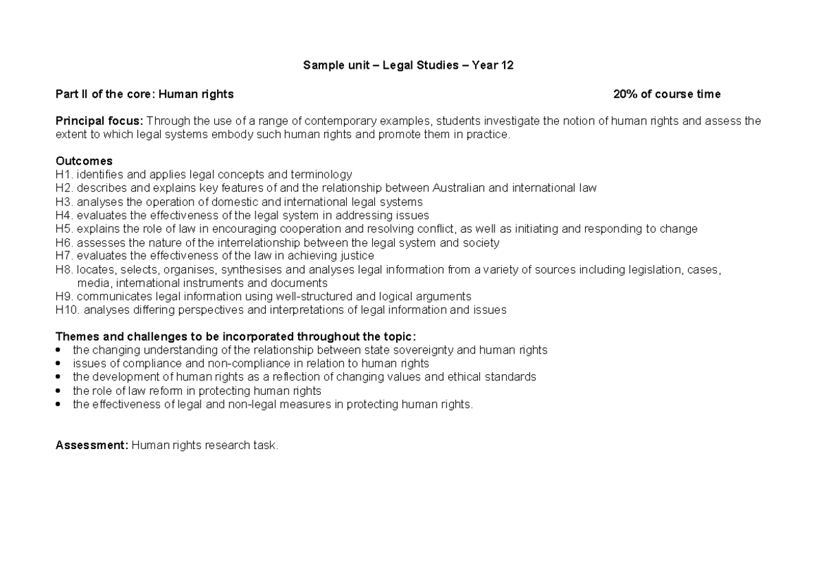 Human Rights Legal Studies Year 12: Core Concepts & Issues - Studocu