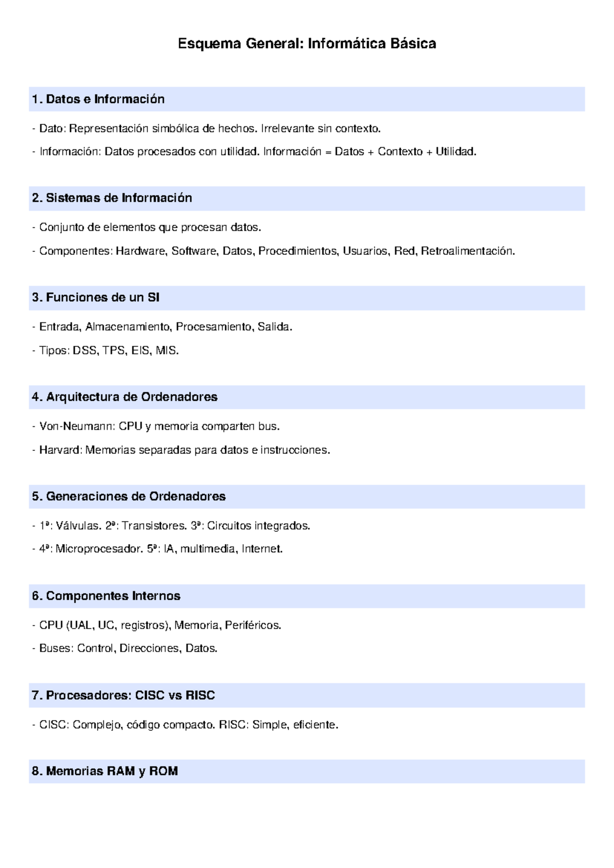 Esquema General: Informática Básica 1 - Conceptos Clave y Componentes ...
