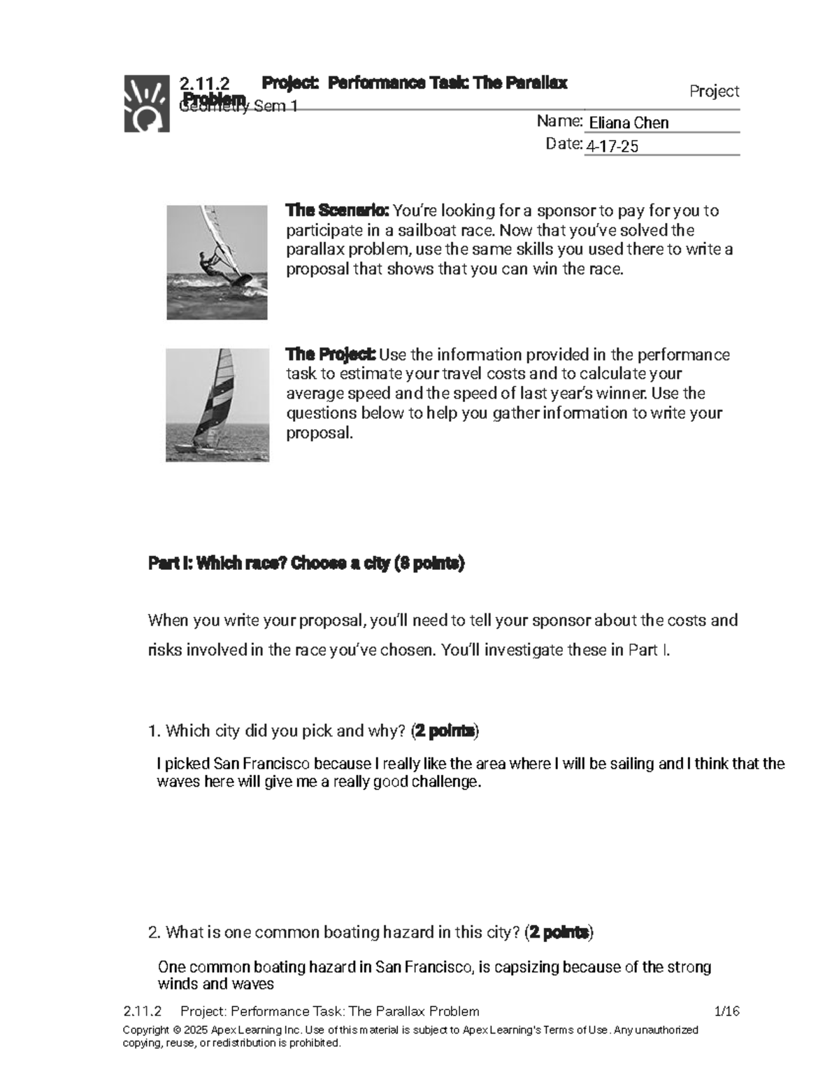 Geometry Sem 1 Performance Task: The Parallax Problem Proposal - Studocu
