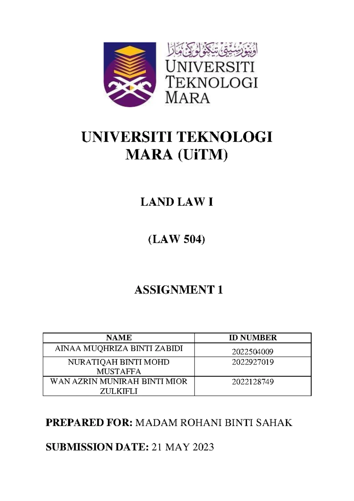 Full Report Group Assignment (Azrin & El) - UNIVERSITI TEKNOLOGI MARA ...