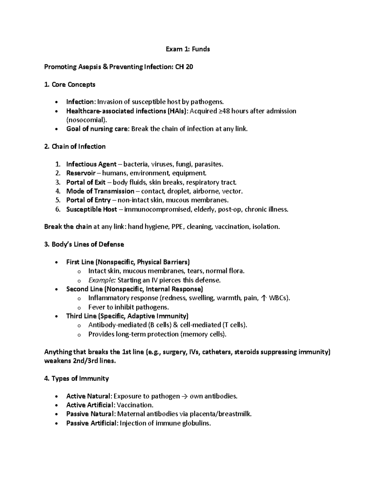Exam 1: Funds Promoting Asepsis & Infection Control - Study Notes - Studocu