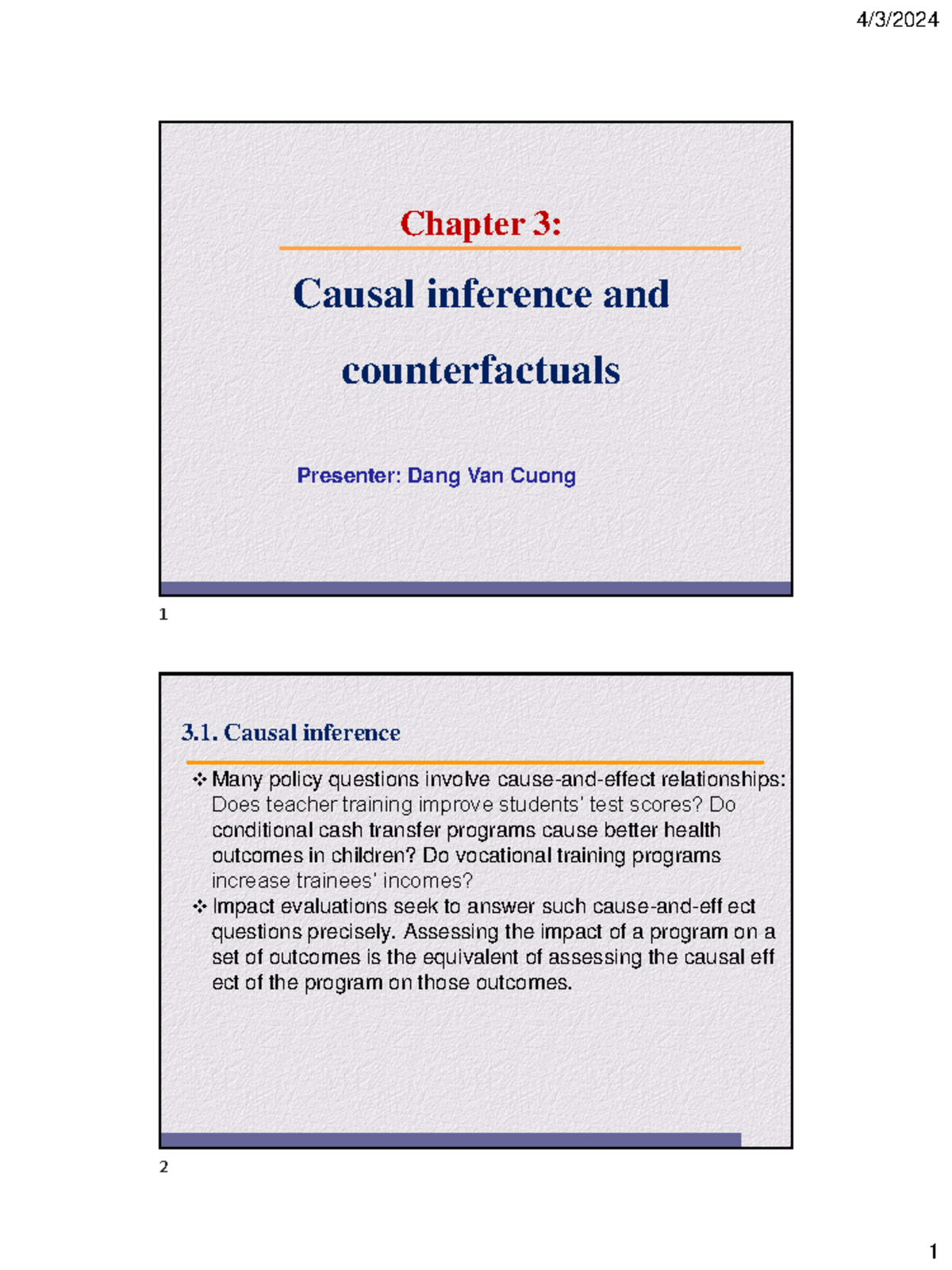 Chapter 3: Causal Inference & Counterfactuals - Impact Evaluation - Studocu