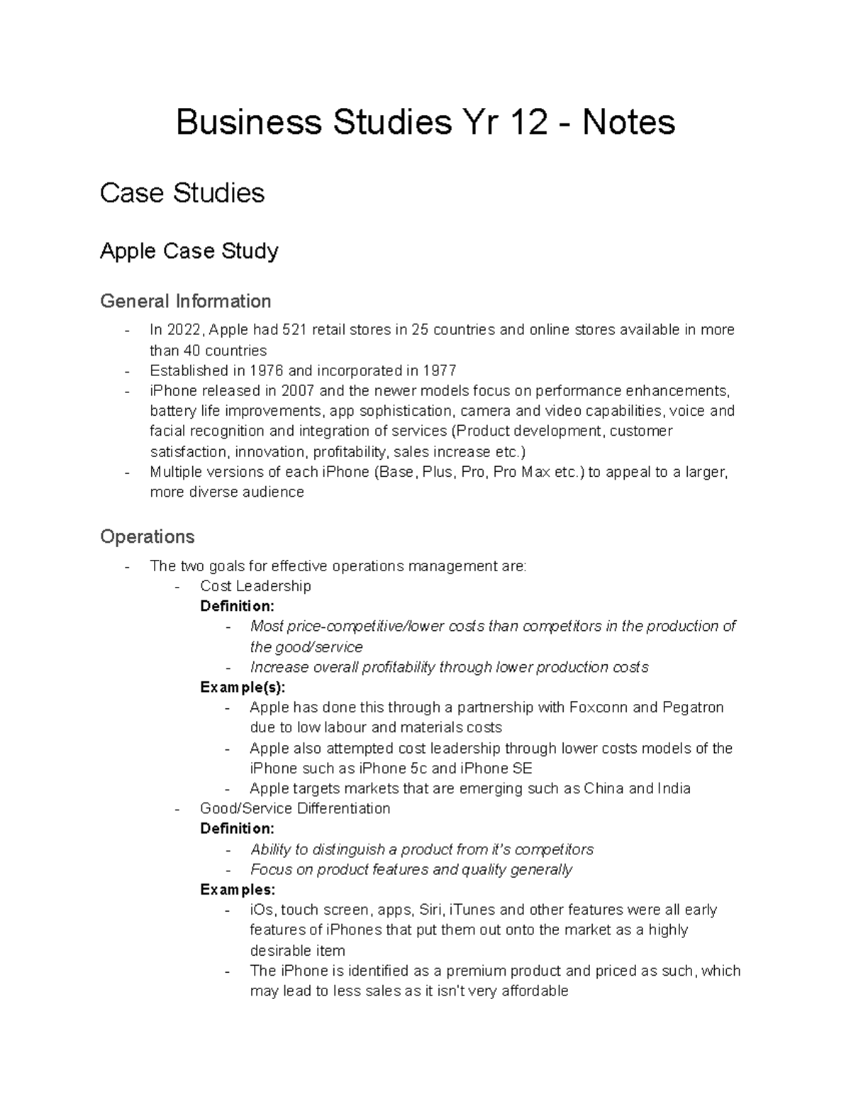 Business Studies HSC Term 1 - Comprehensive Apple Case Study Notes ...