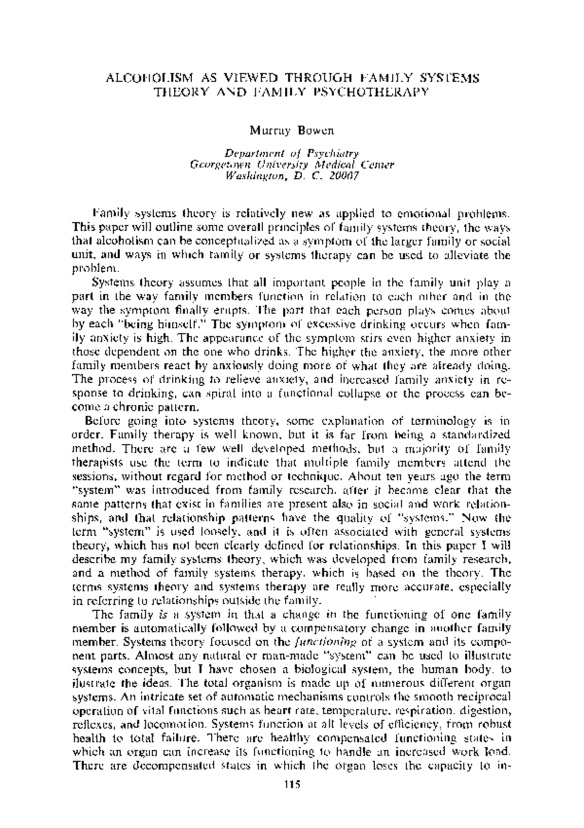 Family Systems Theory and Alcoholism: Treatment Approaches - Studocu