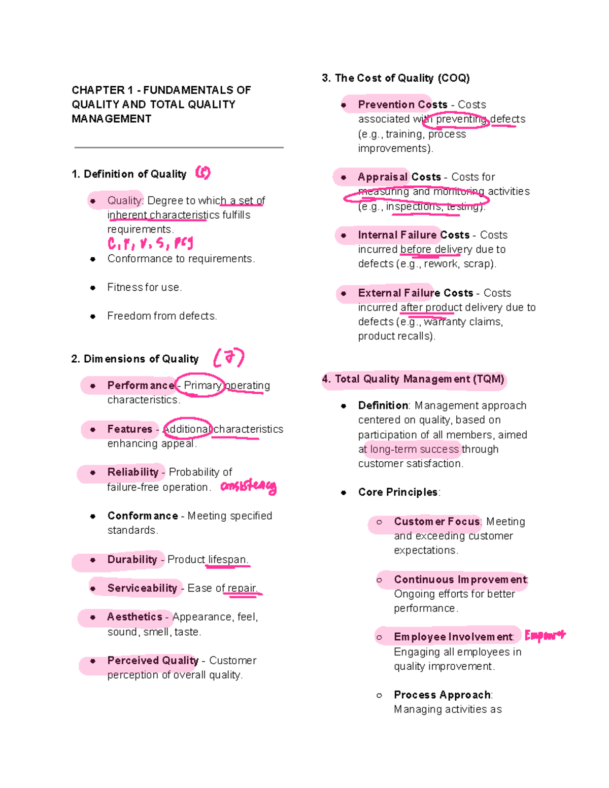 TQM Fundamentals Notes - Quality Management Concepts and Tools - Studocu