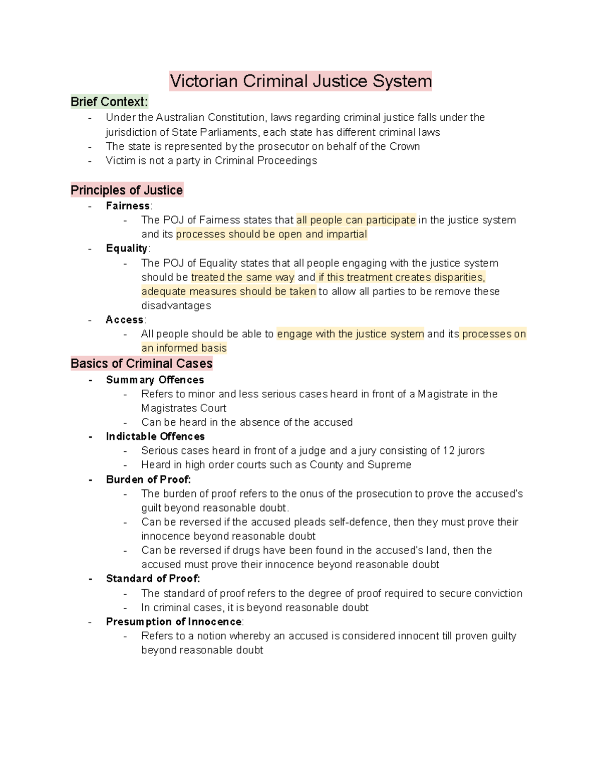 Legal Study unit 3 AOS1 part B notes - Victorian Criminal Justice ...
