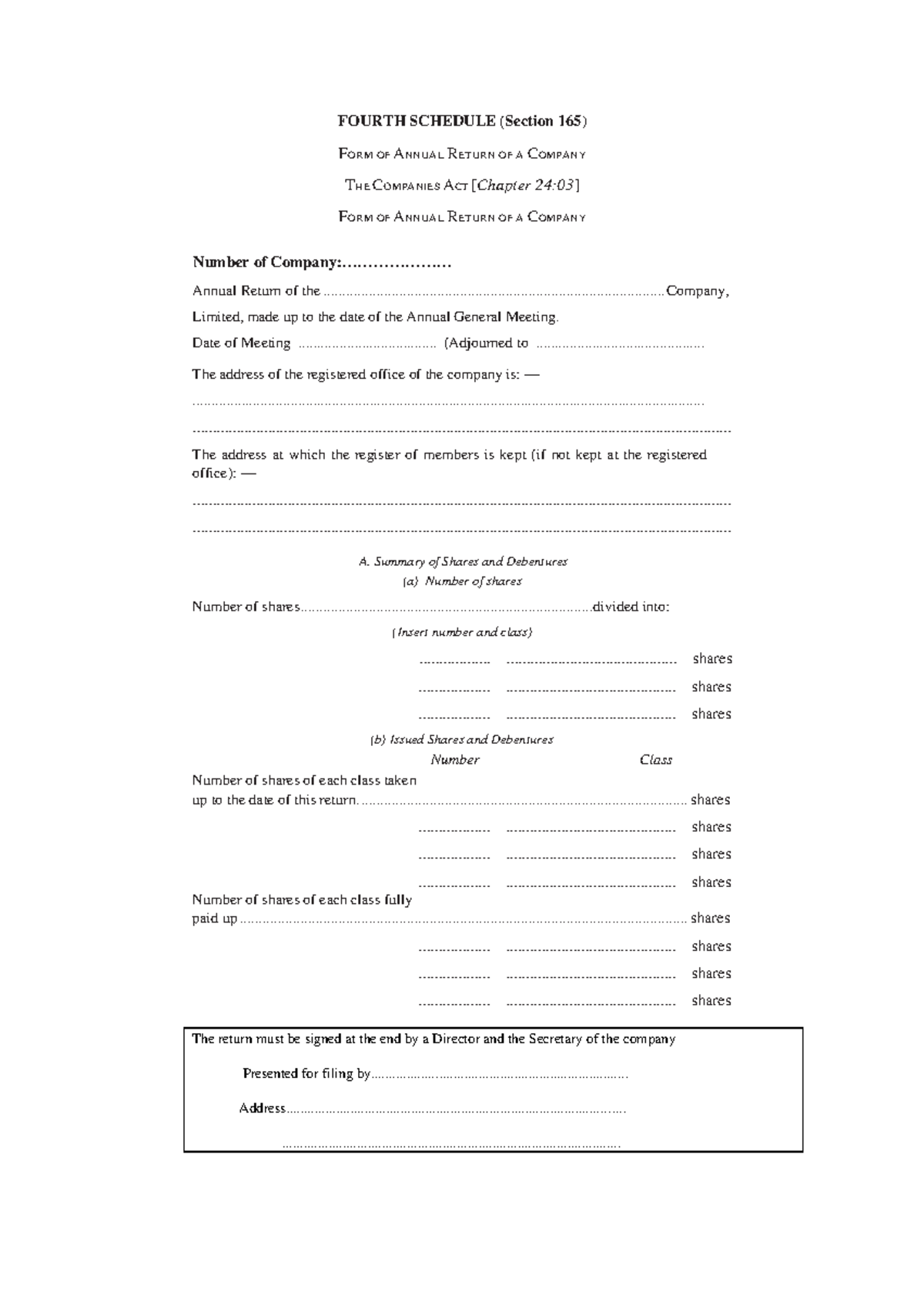 Annual Return Form under Companies Act [Chapter 24:03] - Studocu