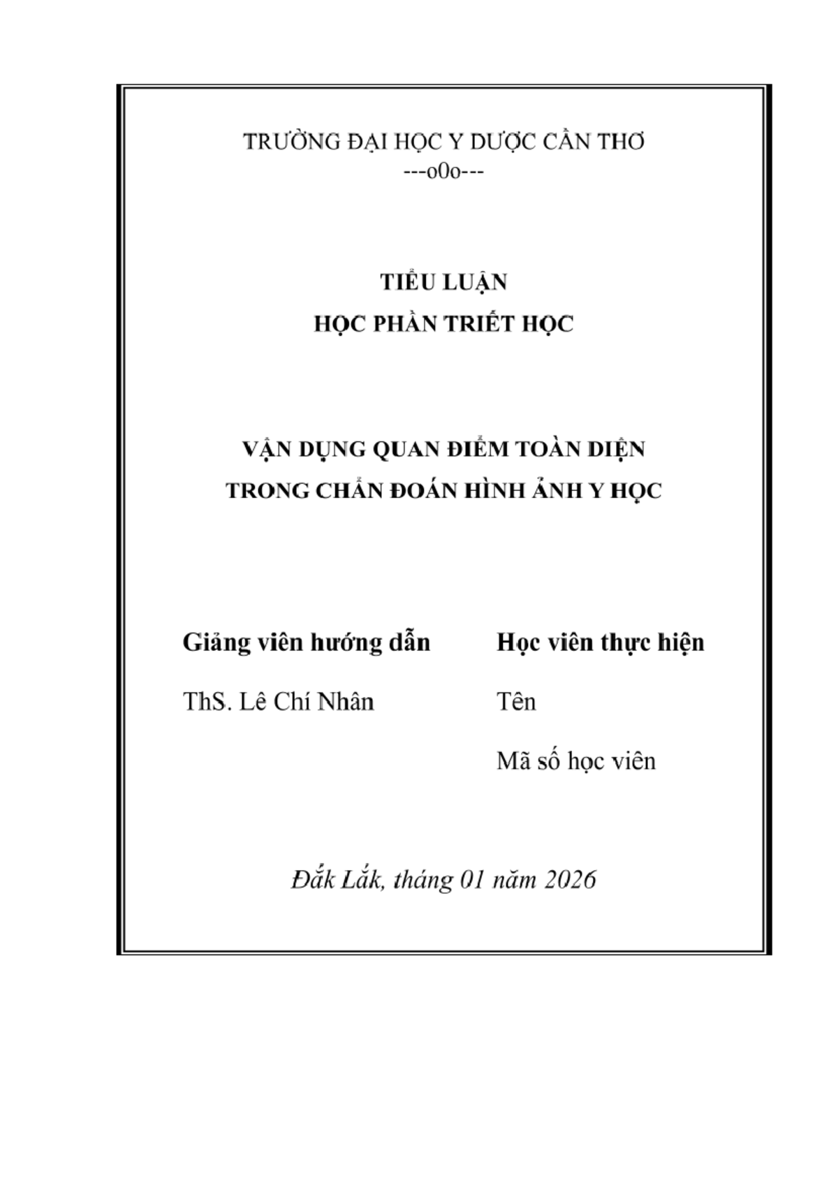 Mẫu Tiểu Luận: Quan Điểm Toàn Diện Trong Chẩn Đoán Hình Ảnh Y Học - Studocu