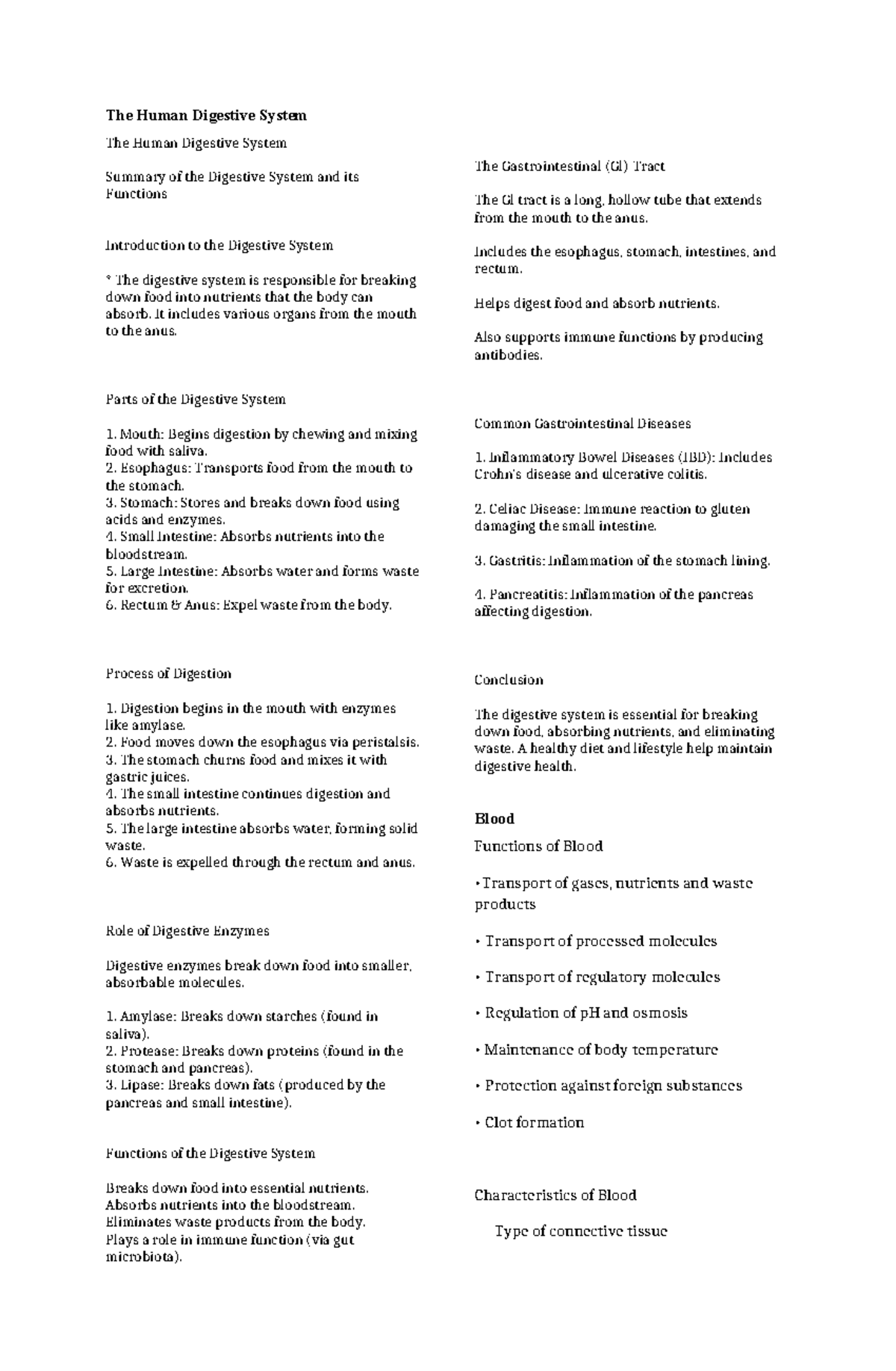 Digestive System Overview: Functions, Processes, and Health - Studocu