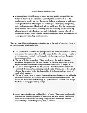 Chemistry - Study Notes, Assignments & Exams - Studocu