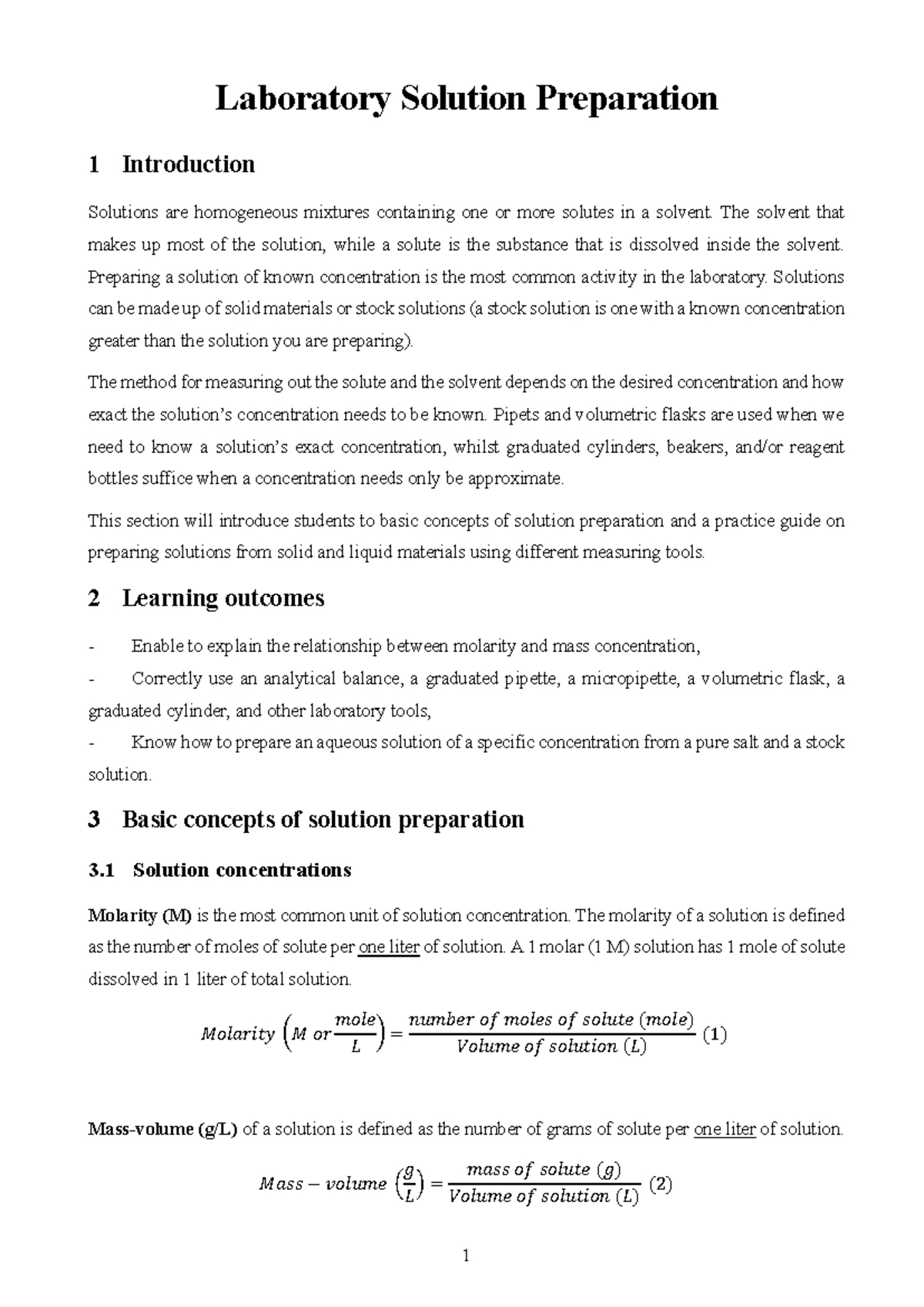 03 Solution Preparation: A Comprehensive Guide to Lab Techniques - Studocu