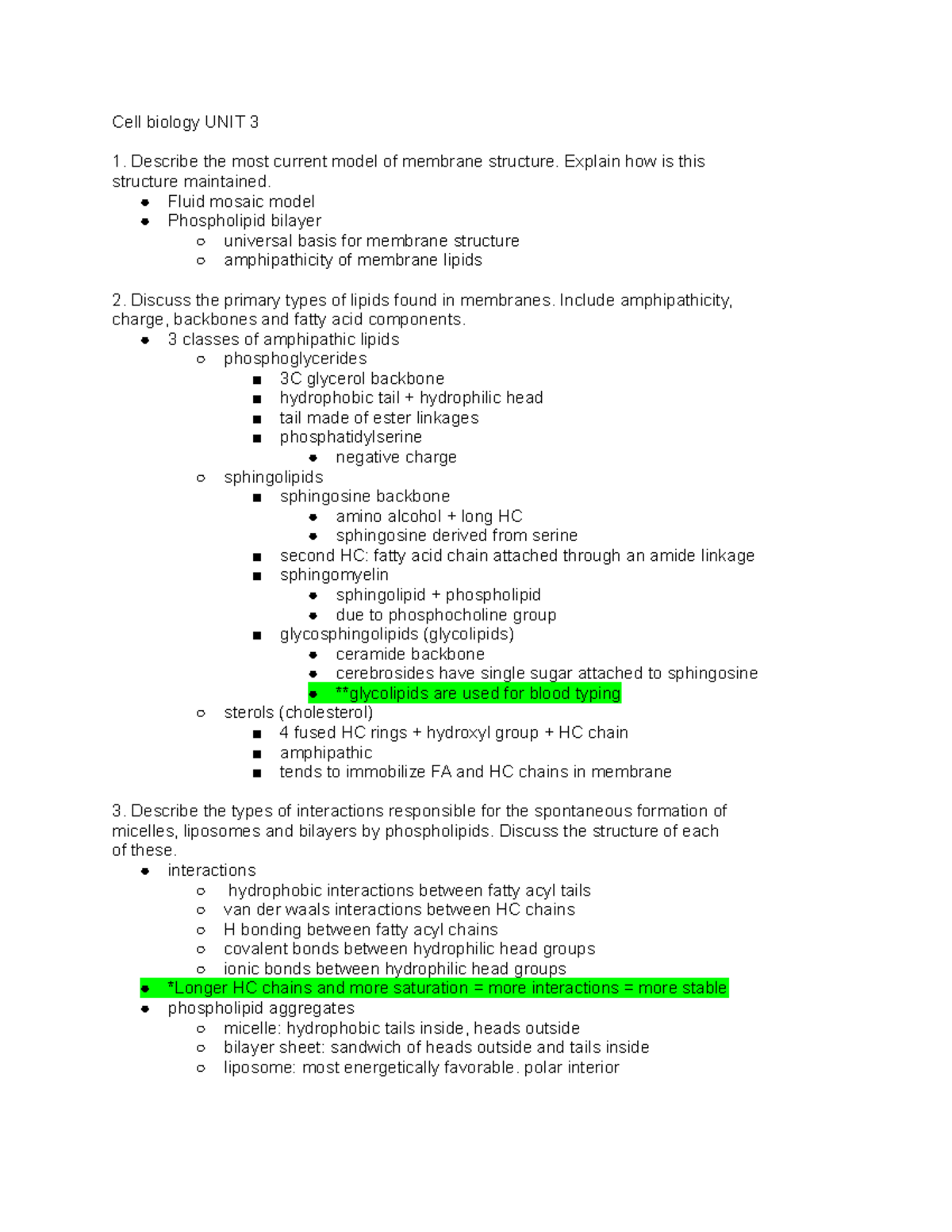 Cell Biology Exam 2 Study Guide: Membrane Structure & Functions - Studocu