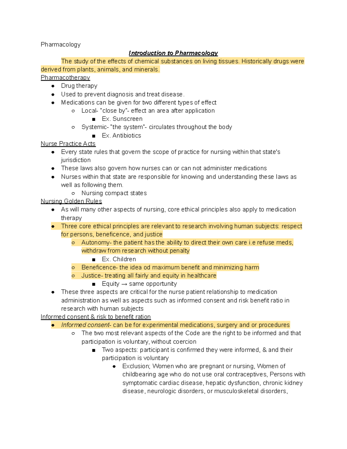 Nur 239 Pharm 1 - Pharmacology Concepts for Exam 1 Study Guide - Studocu