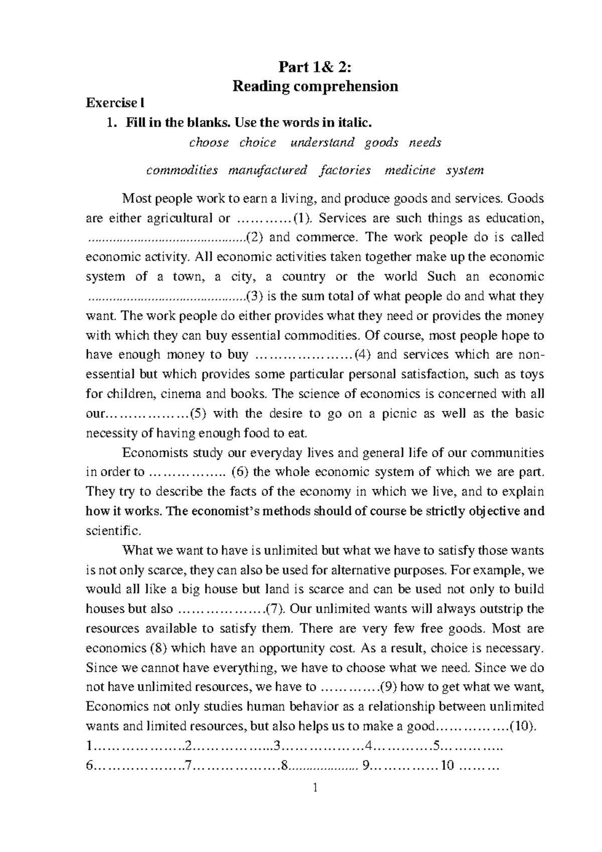 English 4 (Self-Study) - Part 1& 2: Reading comprehension Exercise l 1 ...
