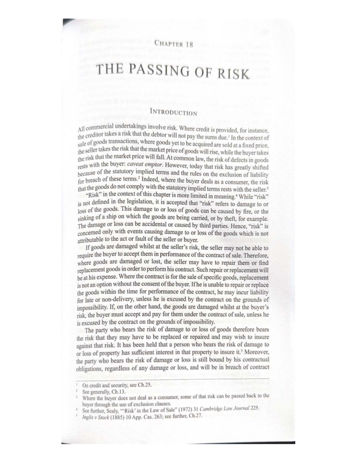 Chapter 18: The Passing of Risk in Commercial Law - Exam Notes - Studocu