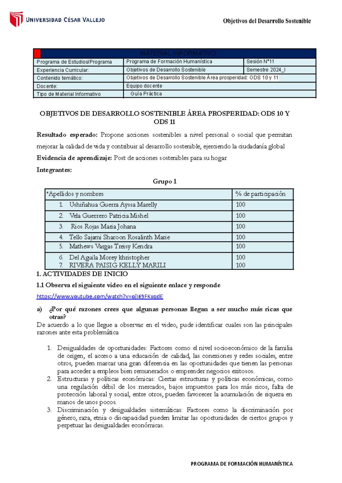 Guía Práctica N° 11 - ODS 10 y 11 para Grupo 1 - Semestre 2024_I - Studocu