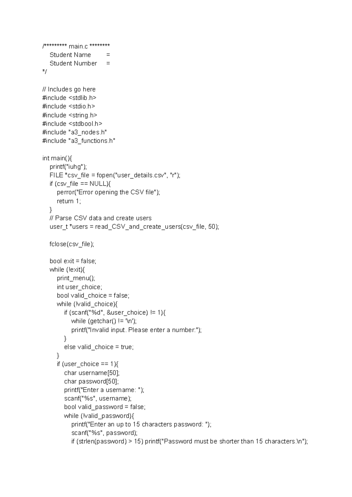A03 Final Exam - Main Function Implementation for Assignment 3 - Studocu