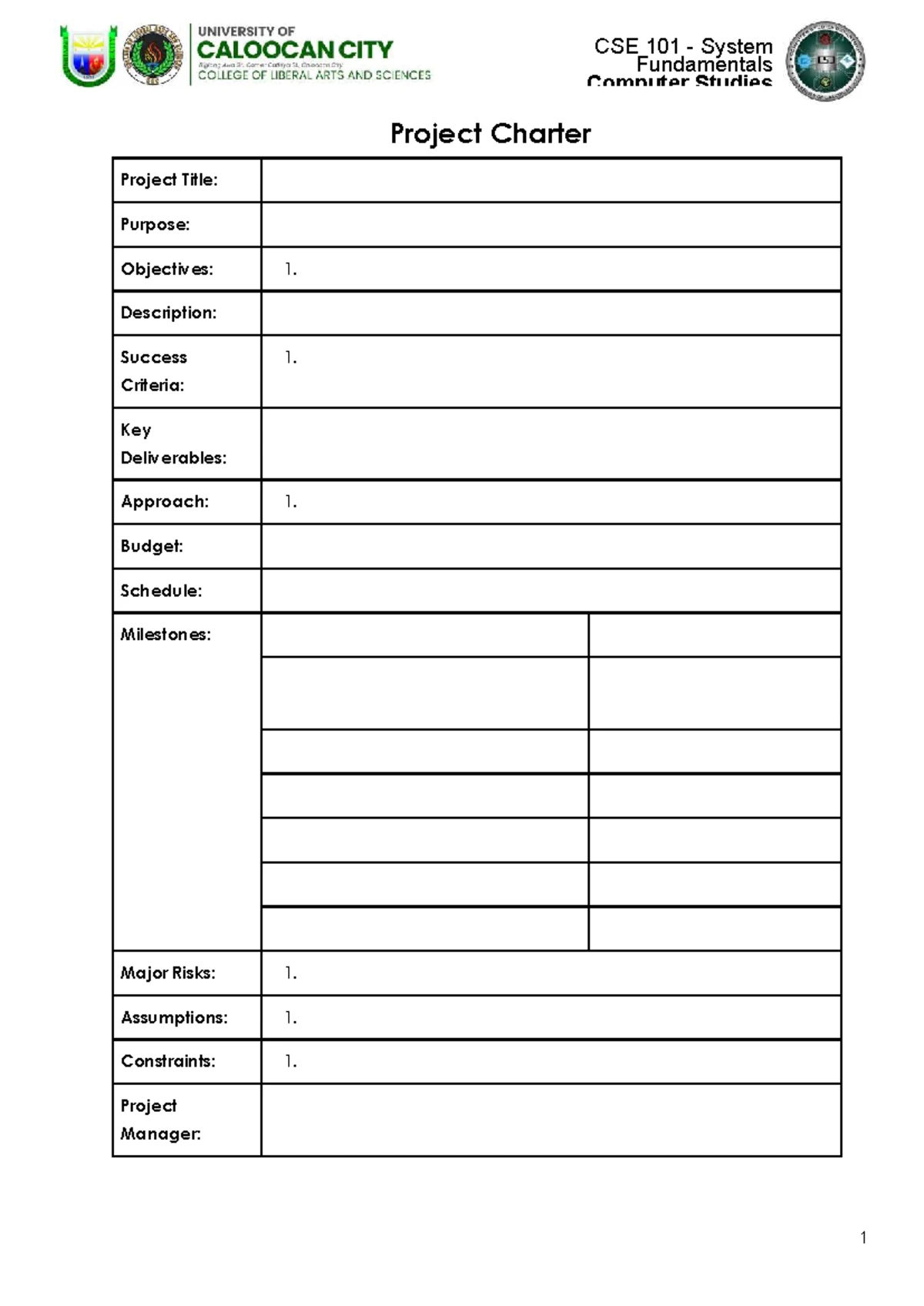 CSE 101 Project Charter: Program Management System (ProgMS) Overview ...