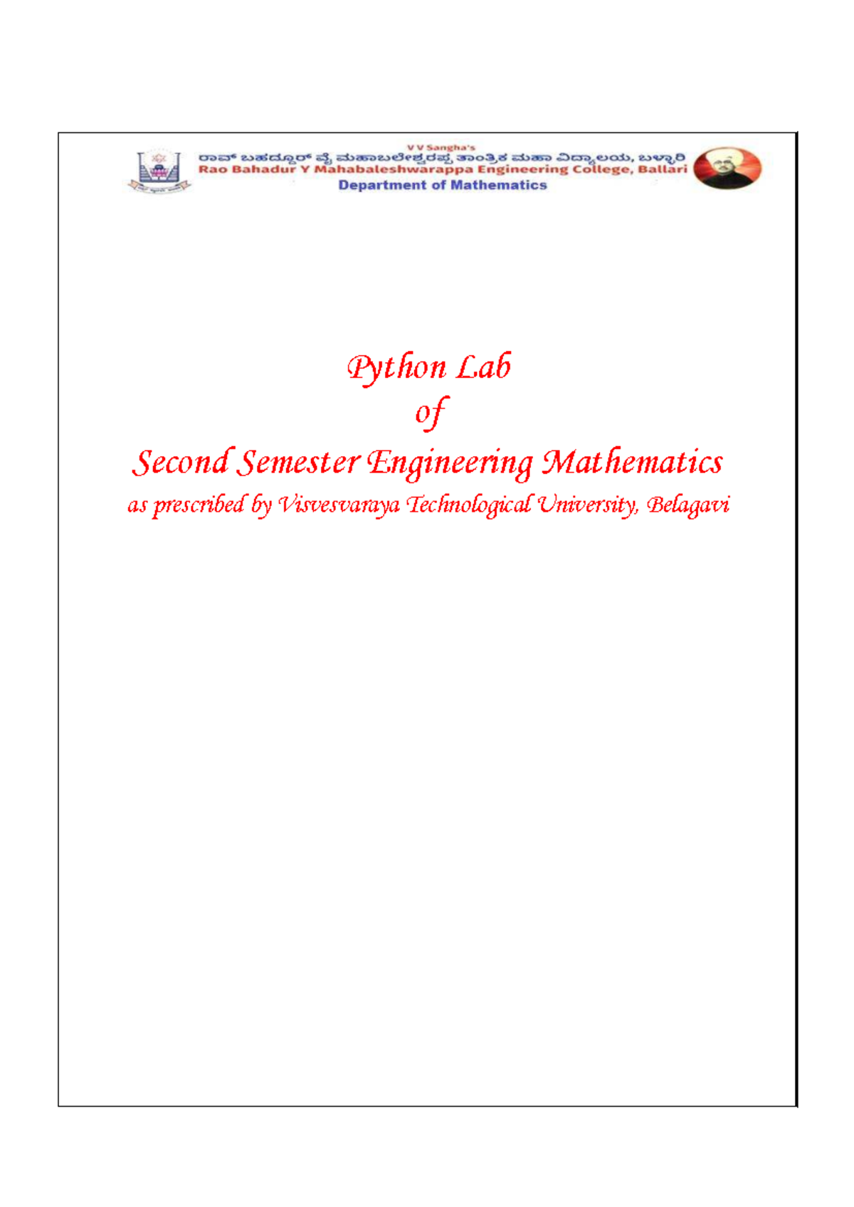 Python Lab for 2nd Sem Engineering Math (CSE VTU) - Studocu