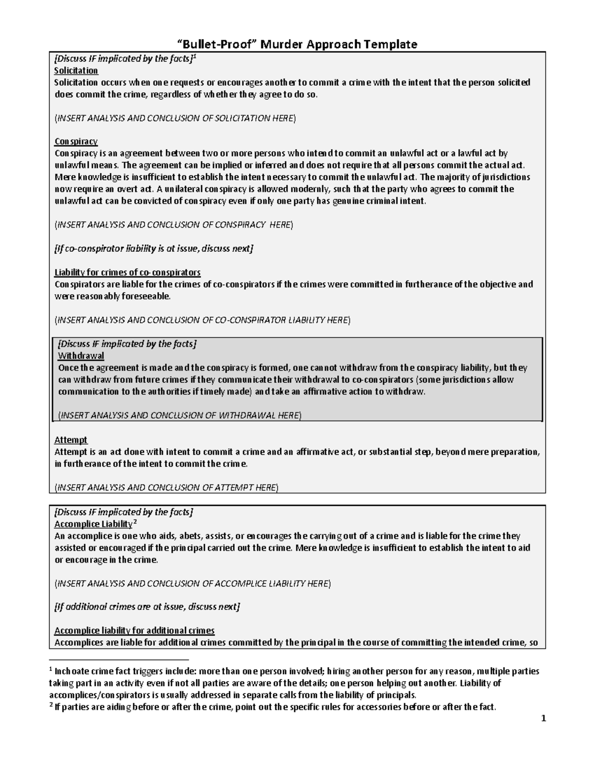 Criminal Law Concepts: Solicitation, Conspiracy & Homicide Analysis ...