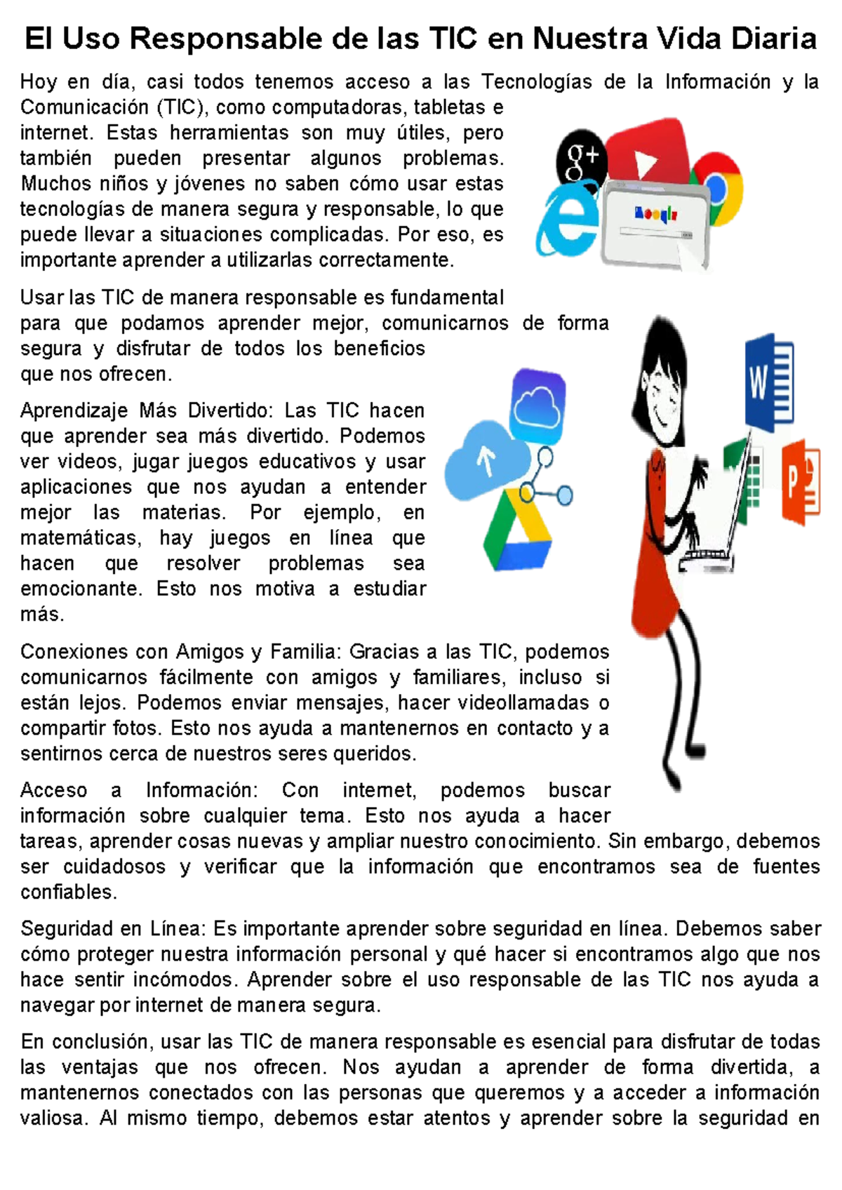Fichas sobre el Uso Responsable de las TIC en la Vida Diaria: Texto ...