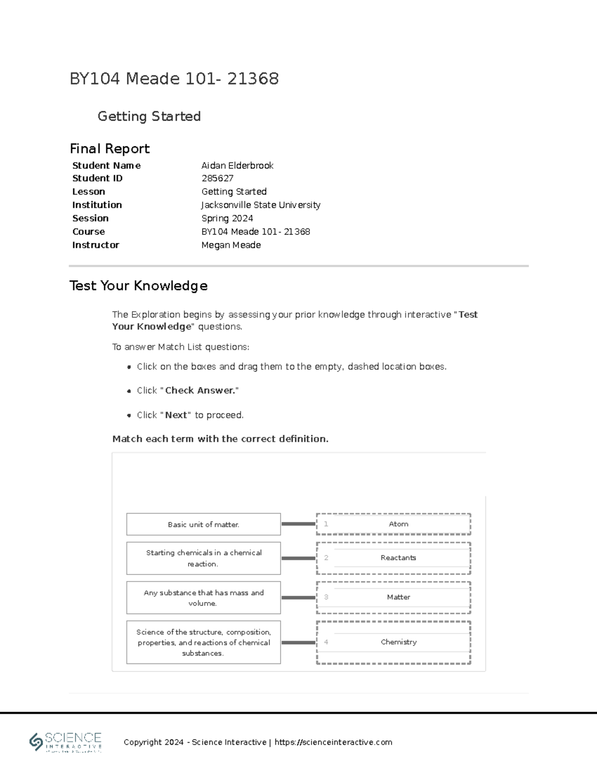 BY104 Meade 101-21368 Final Report on Getting Started Lesson - Studocu
