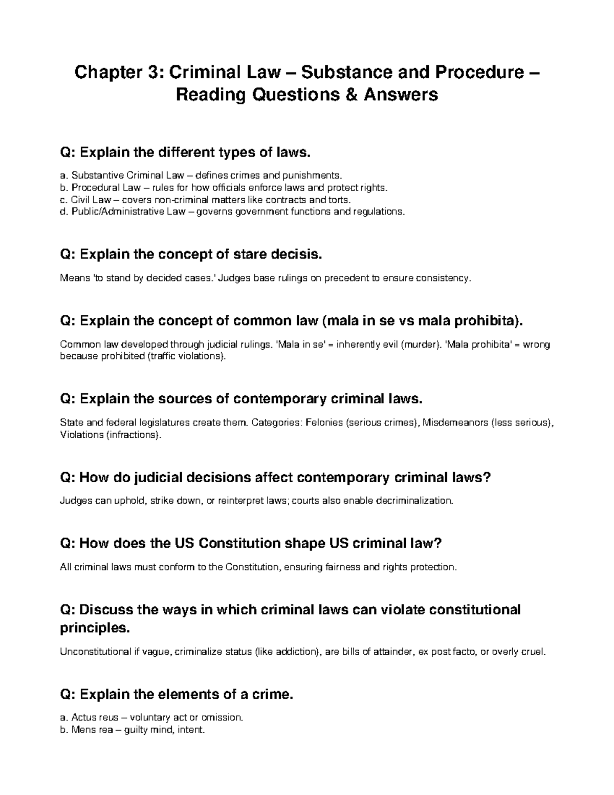 Chapter 3: Criminal Law – Substance & Procedure Q&A (CJ101) - Studocu