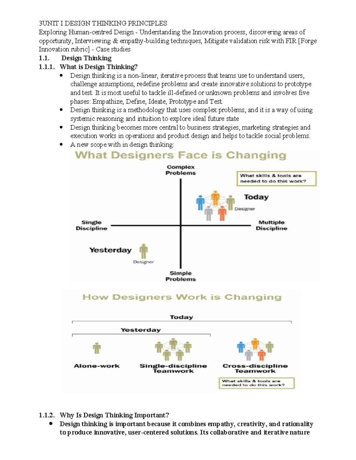 UNIT I: Principles of Design Thinking for Human-Centered Innovation ...