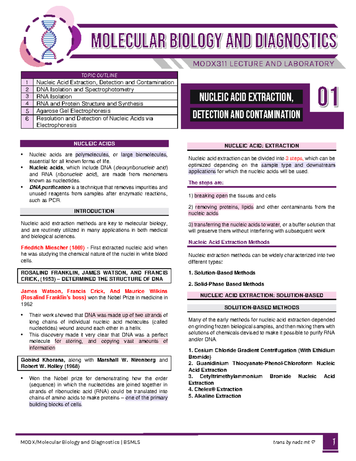 MODX311 Midterm Notes: Nucleic Acid Extraction & Detection Techniques ...