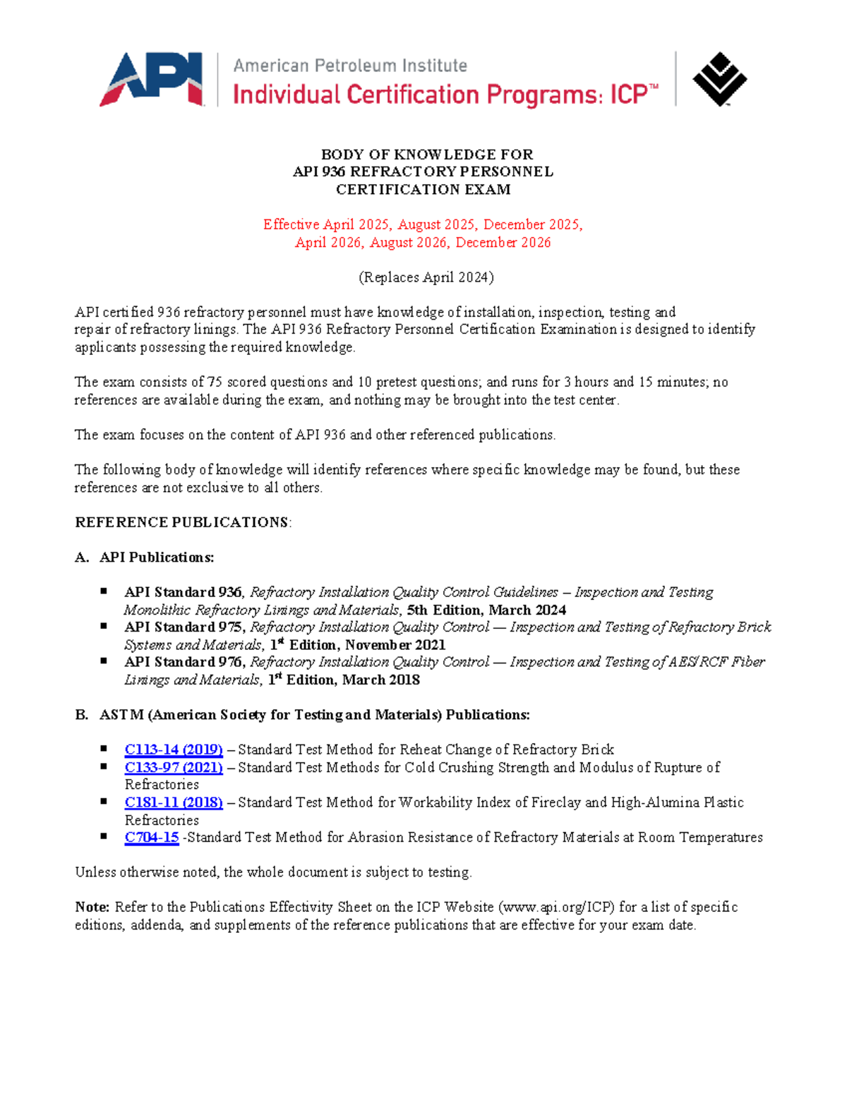 API 936 Refractory Personnel Certification Exam Body of Knowledge (Apr ...