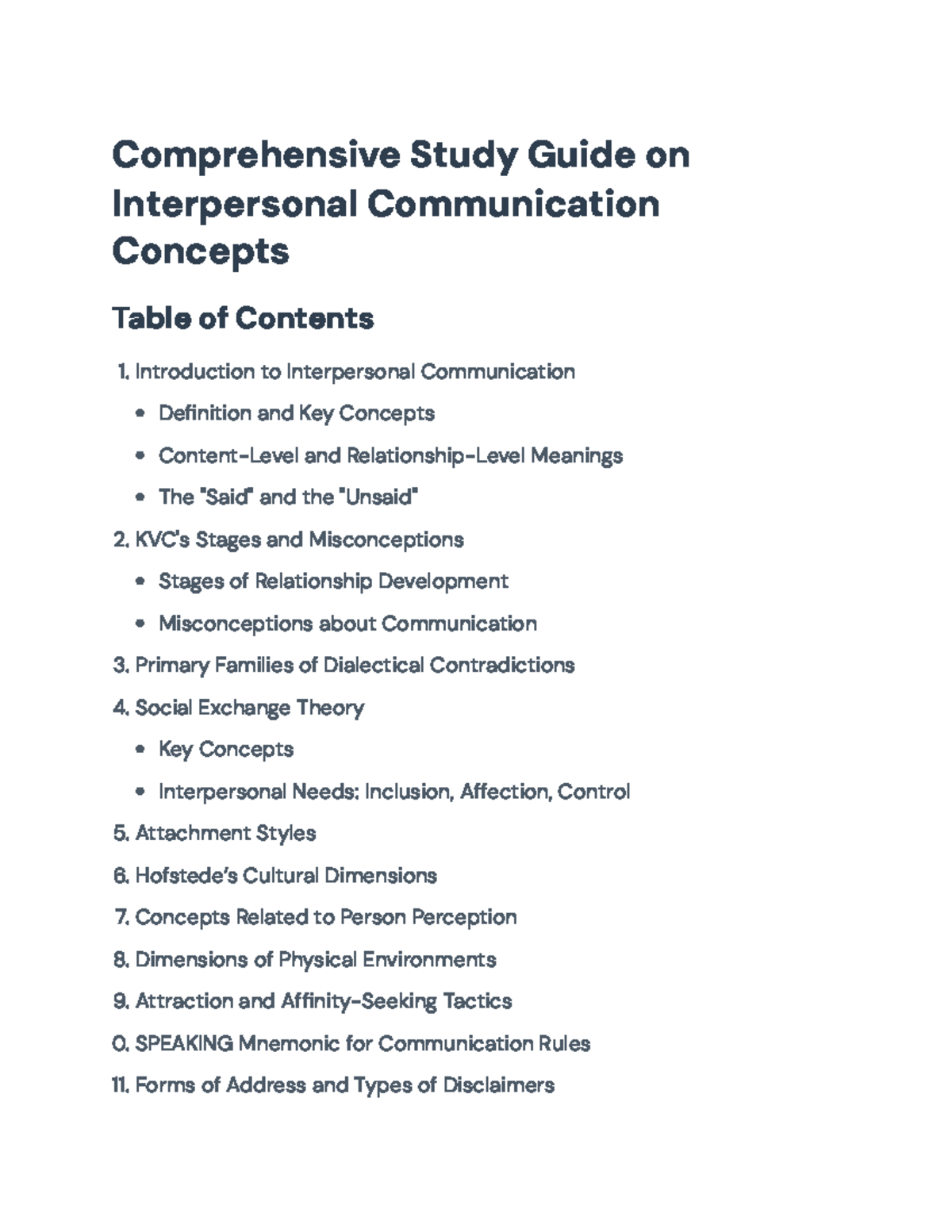 Comprehensive Study Guide on Interpersonal Communication Concepts ...