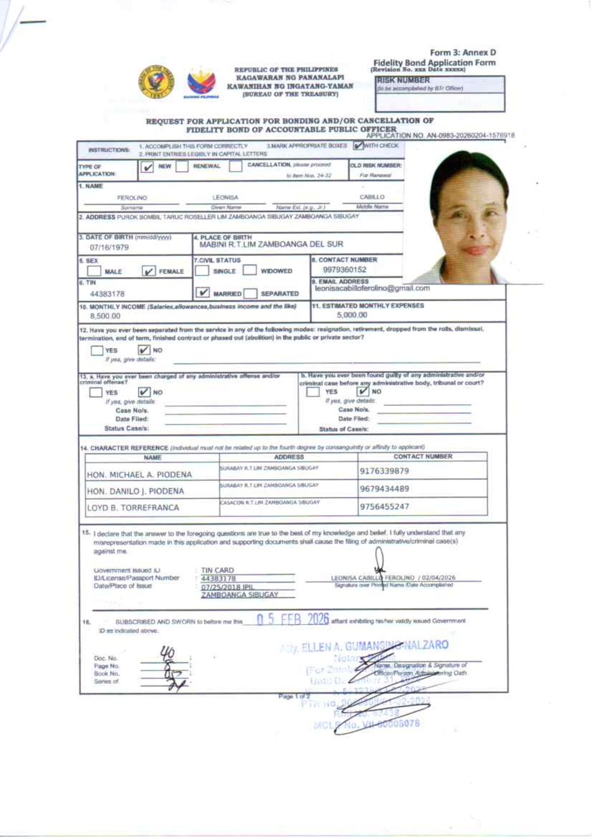 Fidelity Bond Application Form for Barangay Treasurer (FBAF) - Studocu