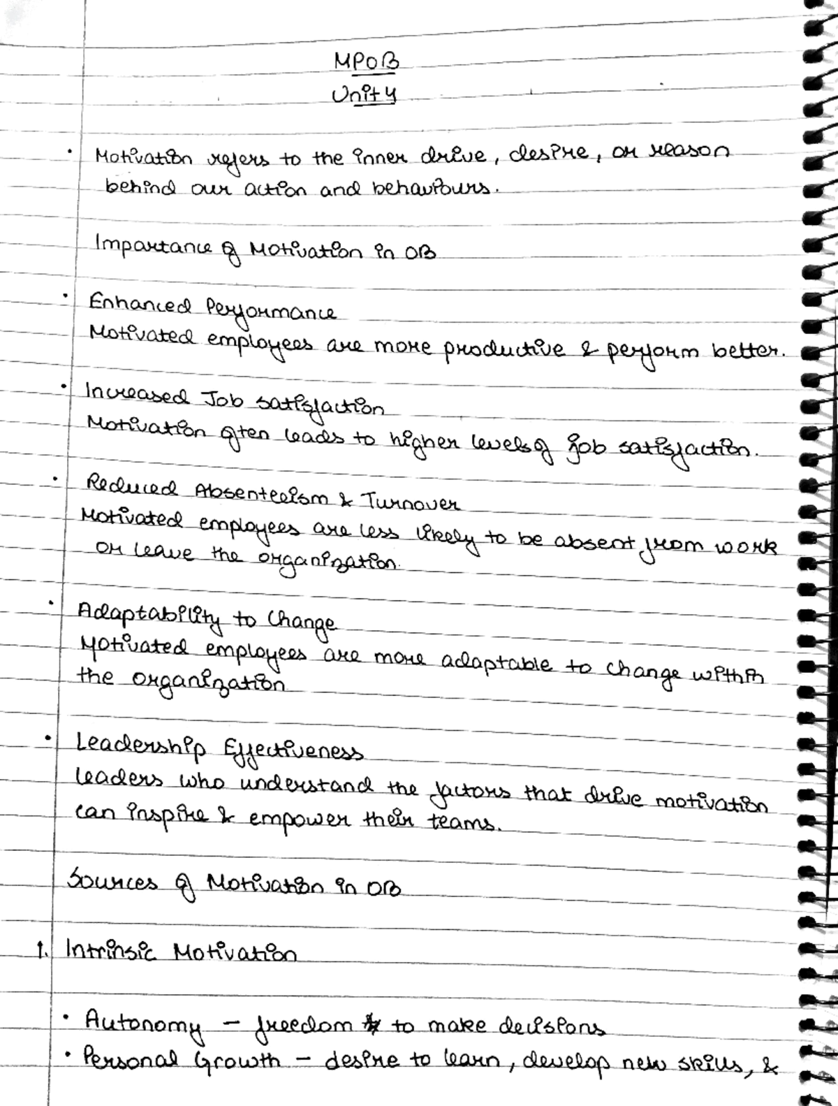 MPOB Unit 4: Motivating Employees and Enhancing Organizational ...