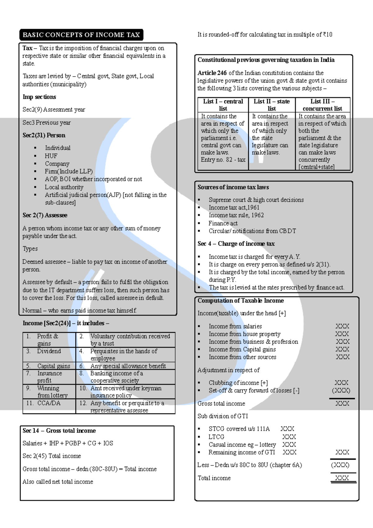 BASIC CONCEPTS OF INCOME TAX - Notes for Course ITAX 2 - Studocu