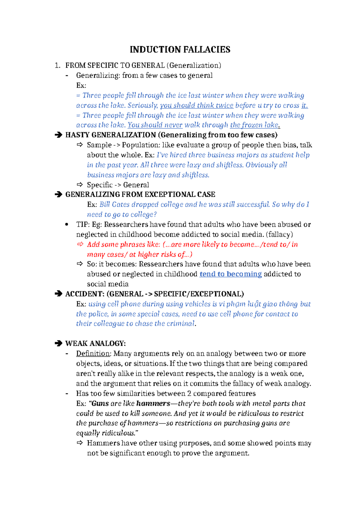 Induction Fallacies - INDUCTION FALLACIES FROM SPECIFIC TO GENERAL ...