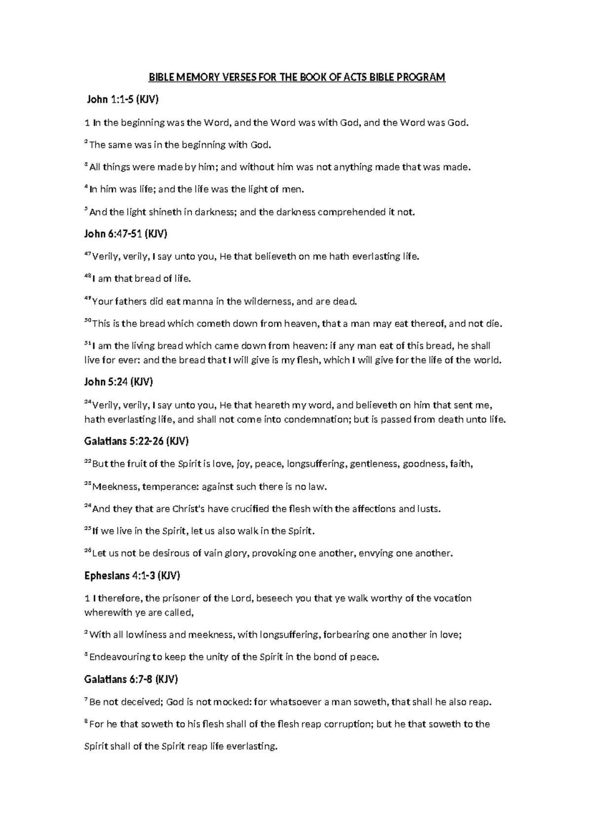 Bible Memory Verses for Acts - Bible Program I Study Guide - Studocu