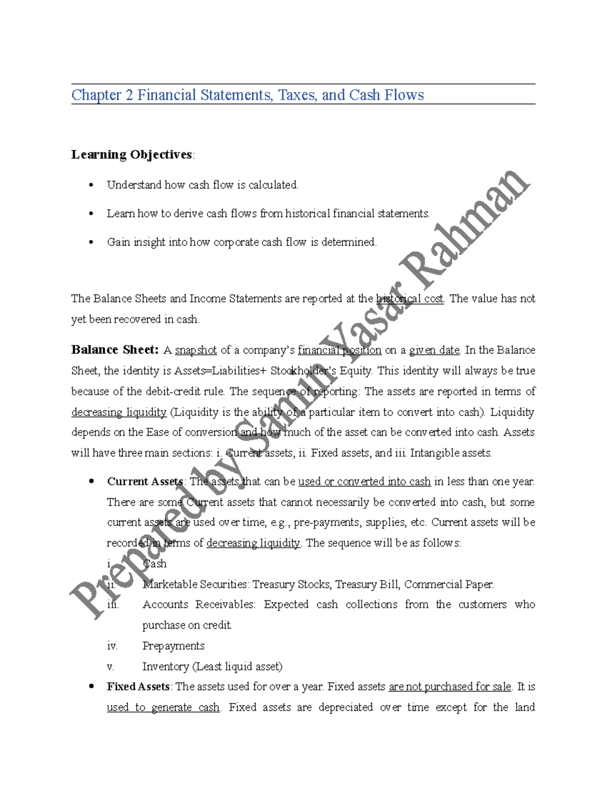 Chapter 2 Class Notes on Financial Statements & Cash Flows - FIN440 ...