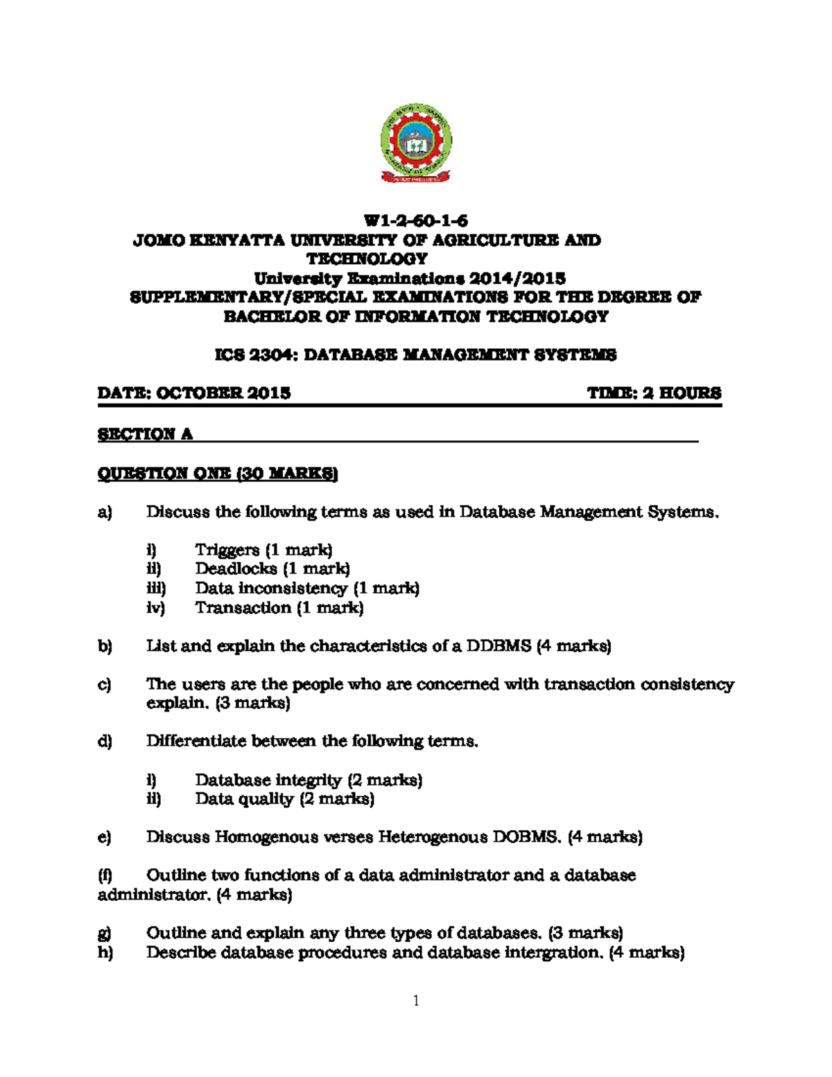 Database Management Systems Exam Notes ICS 2304 - Studocu