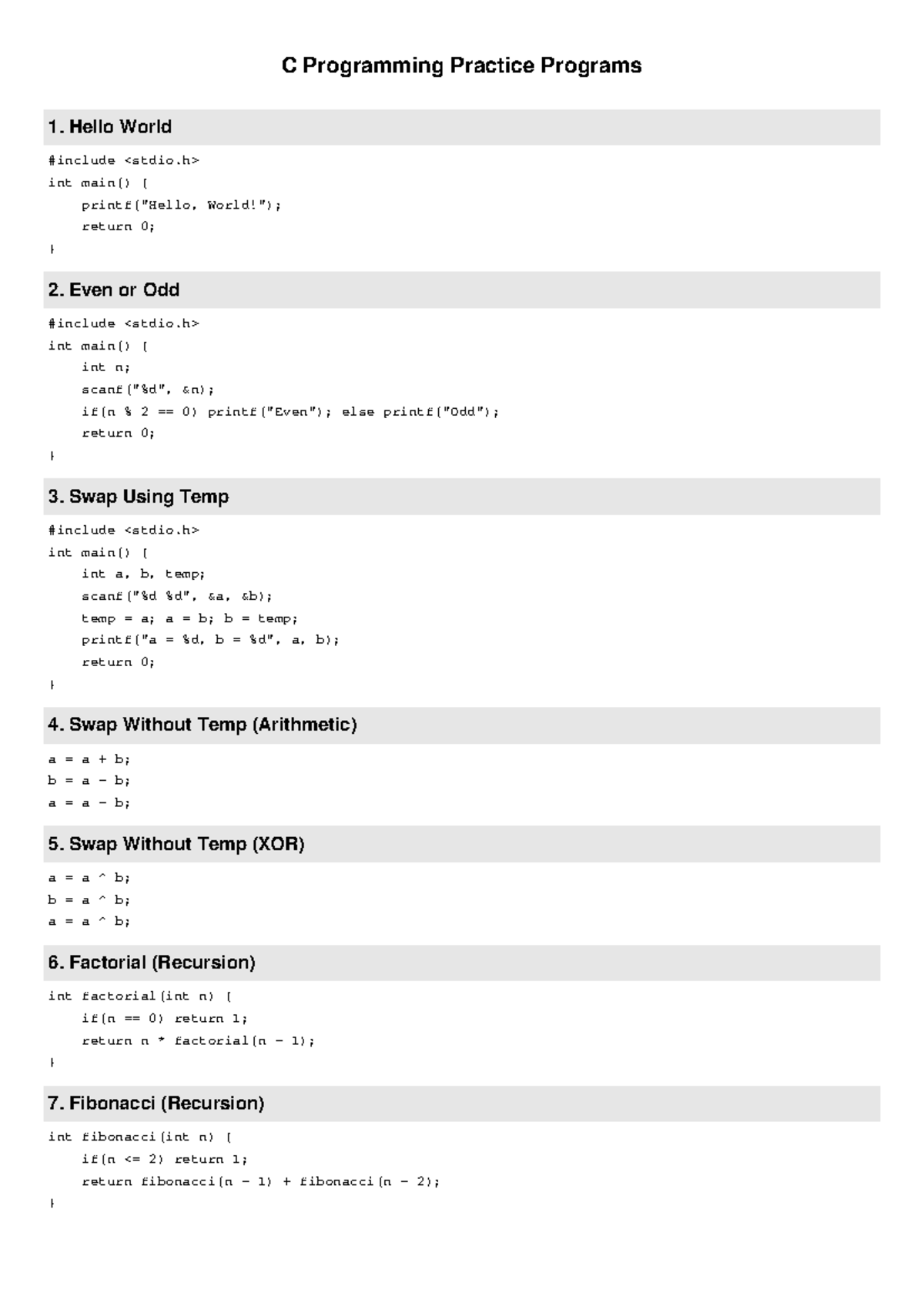 C Programming Quiz: Practice Programs and Solutions - Studocu