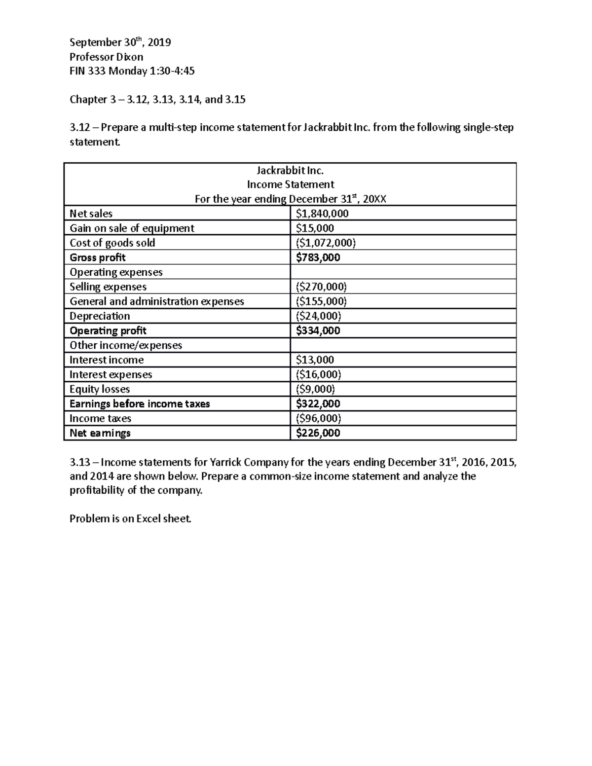 FIN 333 Homework #3 - Income Statement & Cash Flow Analysis Notes - Studocu