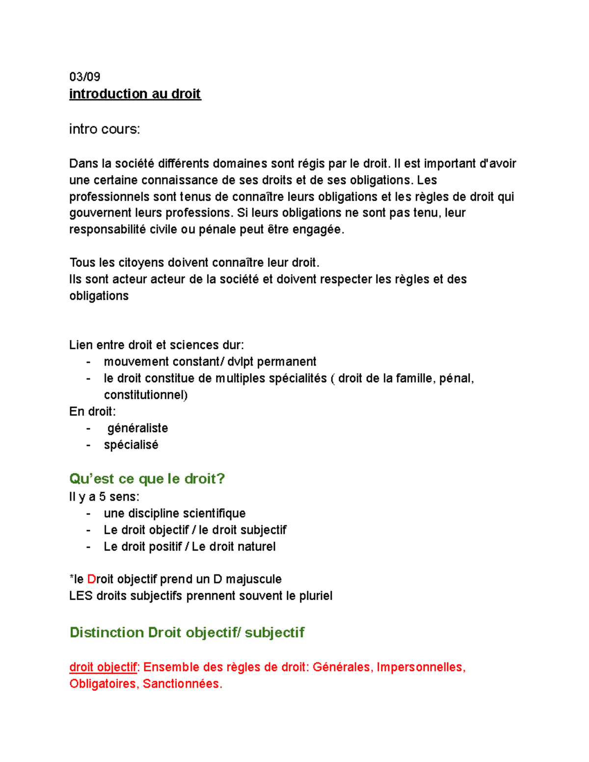 Introduction au Droit - Cours 1ère Partie - Studocu