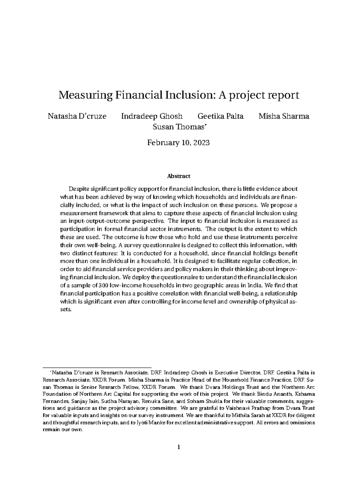 Measuring Financial Inclusion A project report - We propose a ...