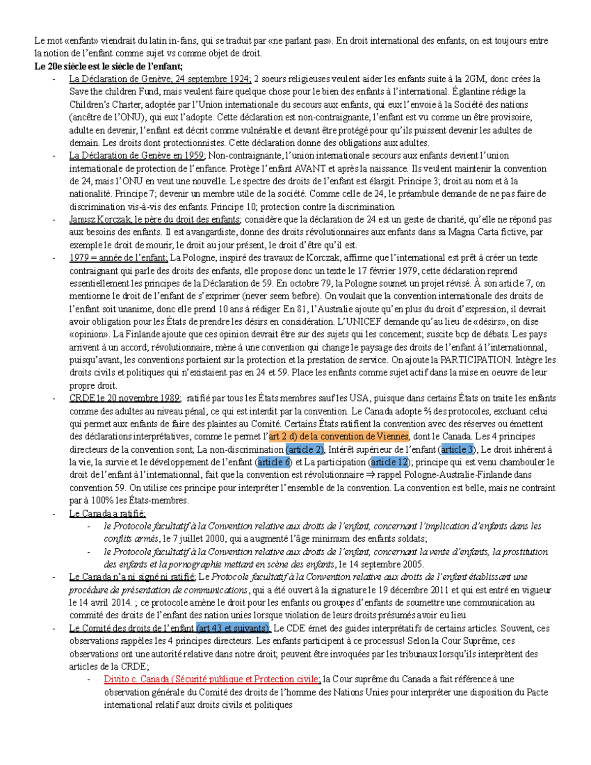 Notes de Cours sur le Droit de l'Enfant (DROIT 101) - Studocu