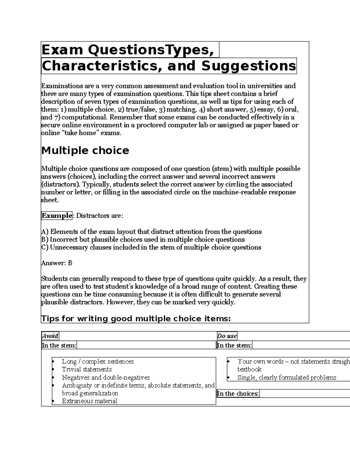 Exam Questions Types - General Notes - Exam QuestionsTypes ...