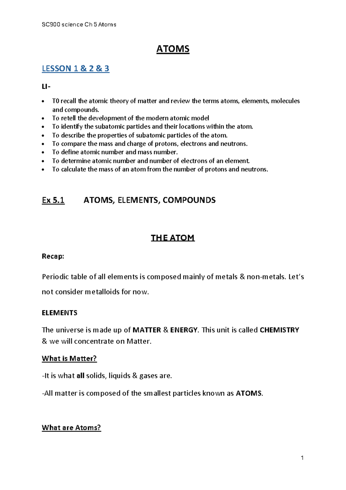 SC900 Science Chapter 5: Atoms Overview - Studocu